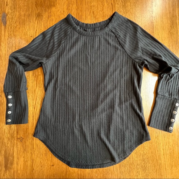 ⭐️ Chaser Black Button Cuff Waffle Weave Thermal Long Sleeve Scoop Neck SMALL - Picture 4 of 10